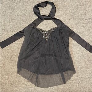 Lipsy Black Beaded Chiffon Blouse